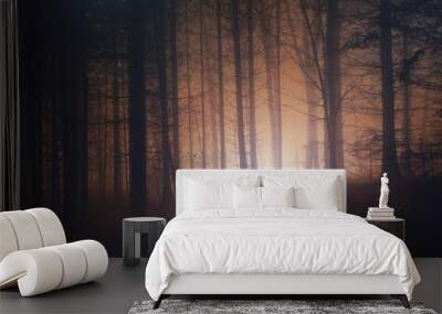 Spooky red colored vintage forest Wall mural