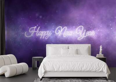 Vibrant violet purple happy new year greeting with bokeh glitter illustration background.	
 Wall mural