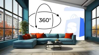 360 degree arrows and a blue shopping bag with an S logo under a cloud. Ideal for online marketplaces e-commerce cloud computing user experience immersive shopping digital retail Wall mural