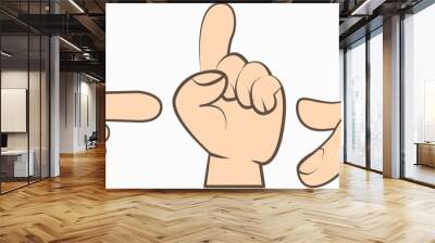 Cartoon hands set. Different gestures with fingers pointing, attention, fist, thumbs up. Isolated vector illustration. Human hand expresses signals, actions and emotions, signs and impressions Wall mural