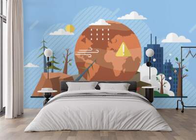 Climate change weather global greenhouse warming risks. Waste disposal, air and water pollution. Global warming, greenhouse gas emissions, deforestation. CO2 carbon dioxide emissions climate pollution Wall mural