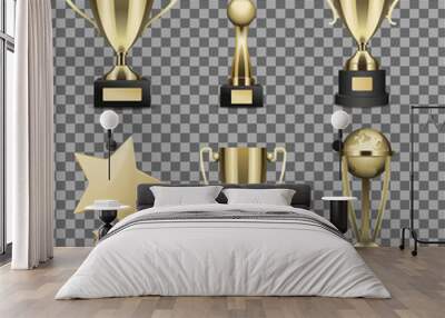 Concept of Six Golden Trophy Cups for Champion Wall mural