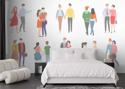 Couples of Men and Women in Love Walking Together Wall mural