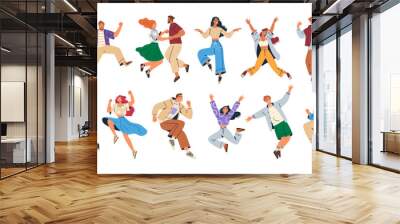 Dancing people. Happy people dance to music. Happy people jumping. Set of characters having fun at party. Men and women in motion, different free poses. Jumping for fun and joy. Laughing people set Wall mural