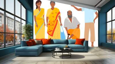 Different indian old and young men and woman set in flat style isolated on white. Differences hindu ethnic people smiling faces in traditional clothing. Asian people adult and elderly persons Wall mural