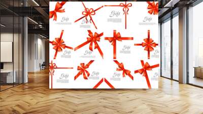 Gift Red Wide Ribbon. Bright Bow with Two Petals Wall mural