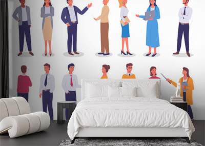 Group of business working people standing on white background. Business man and business woman in flat design people characters. People in different positions of the body and objects in their hands Wall mural