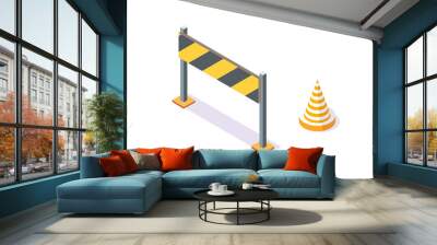 Road Plastic Cone and Stand with Stripes on Board Wall mural