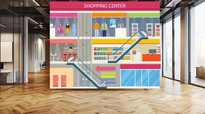 Shopping Center Storefronts Design Flat Wall mural