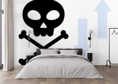 Skull and crossbones with blue arrows represent danger and computational analysis Ideal for themes, of warning data processing cybersecurity digital risk and computing threats Modern minimalist style Wall mural