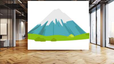 Snowy Mountain with Green Meadow at Foot Vector Wall mural