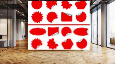 sticker label set. red sticky isolated on white Wall mural