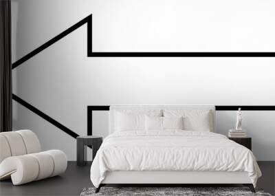 The image shows a left-pointing arrow with a simple black outline on a white background. Themes include direction, navigation, pointing, symbols, and minimalism. Wall mural