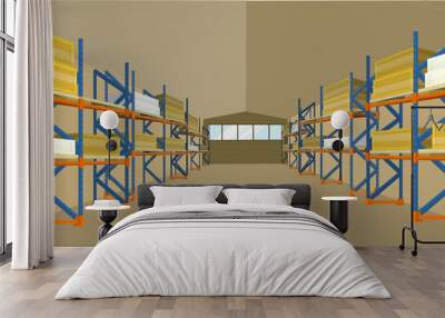 Warehouse Hangar Building Vector in Flat Design Wall mural