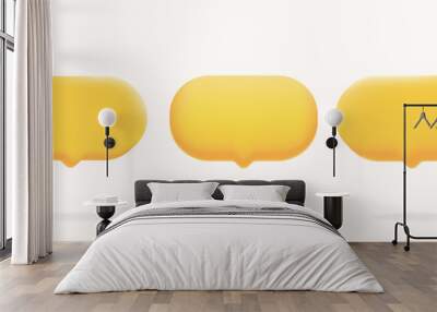 Set of three bright 3d illustration yellow speech bubbles with different perspective. Perfect for chat icons, messaging apps, social media designs, of modern communication graphics Wall mural