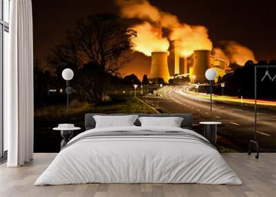 Brown coal power station at night Wall mural