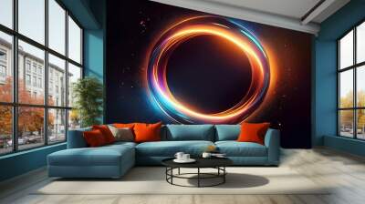 A vibrant abstract art piece featuring glowing ring on black background, gradient grain, noise texture backdrop Wall mural