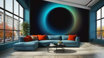 abstract grainy blue green gradient glowing ring, black  background banner poster Wall mural