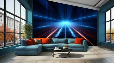 Beautiful abstract futuristic dark background with blue colour light. AI Generative Wall mural