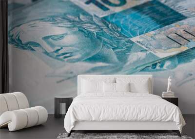 Currency of Brazil. a lot of money. One hundred Reais banknotes, business and financial concept Wall mural