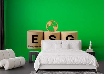 ESG symbol, Environmental social governance Written on wooden blocks, Idea for sustainable development of the organization. take into account the environment, society and corporate governance Wall mural