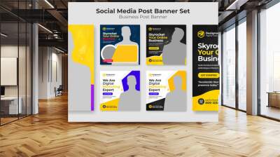 Social media post templates set for Digital marketing agency vector creative shape on background. Square posts layouts for personal blog and social media post.	 Wall mural