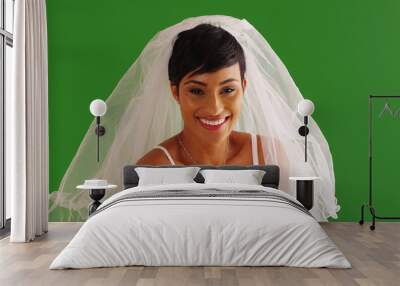 Portrait of beautiful African American bride smiling at camera on green screen Wall mural