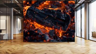 Closeup of burning embers and glowing coals Wall mural