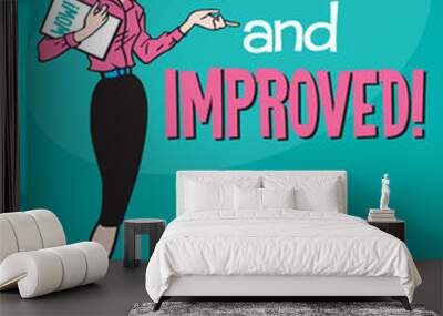 New and Improved retro vector design with cartoon woman and the phrase New and Improved. Wall mural