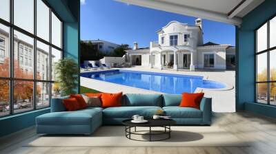 Exterior of luxury Holiday Villa with blue sky and beautiful swimming pool Wall mural