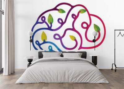 Leaf brain icon vector logo design template. Wall mural