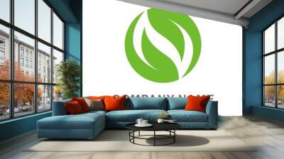 Two Green Leaf Organic Nature Infinity Circle Vector Logo Template Wall mural