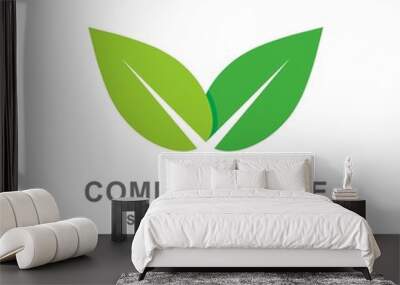 Two Organic Green Leaf Nature Farm Vector Logo Template Wall mural