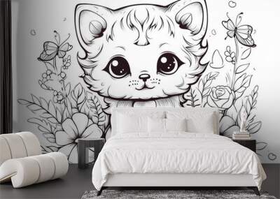 toon cat coloring page Wall mural