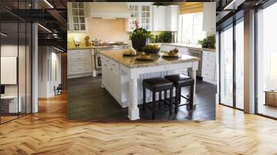 modern kitchen with a hardwood floor. Wall mural