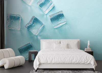 Colored banner with fresh ice cubes and reflections Wall mural