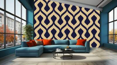 Stylish wavy geometric seamless pattern. Vector modern texture in navy blue and gold colors. Wall mural