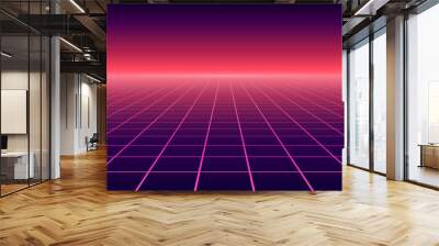 Vector perspective grid. Abstract retro background in 80s style. Wall mural