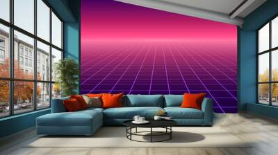 Vector perspective grid. Abstract retro background in 80s style. Wall mural