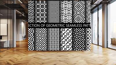 Vector set of black and white ornamental seamless patterns. Collection of geometric modern patterns. Patterns added to the swatch panel. Wall mural