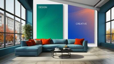 Set of colorful cover design templates. Abstract futuristic geometric pattern with wavy lines for banner, posters, and wallpaper. Vector Wall mural