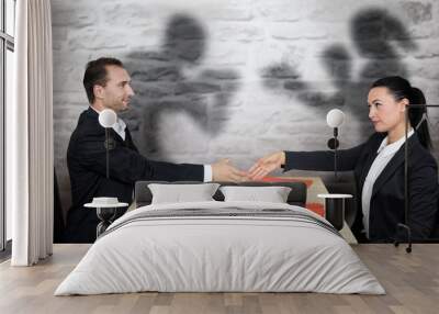 Business people with hidden motives, hypocrisy concept Wall mural