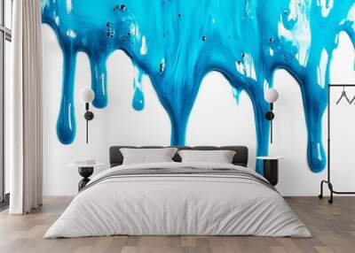 blue paint dripping on white background generative ai Wall mural