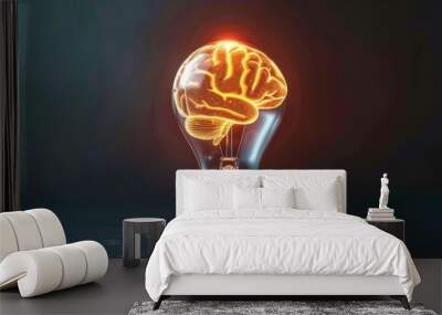 bright light bulb with a glowing wire shaped brain generative ai Wall mural