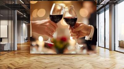 a celebration with two glasses of wine Wall mural