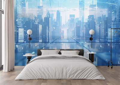 abstract blue city Wall mural