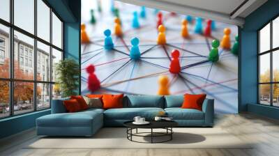 background with lights, lines and dots connecting people, network concept Wall mural