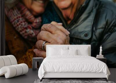 elderly couple holding hands, loving each other Wall mural