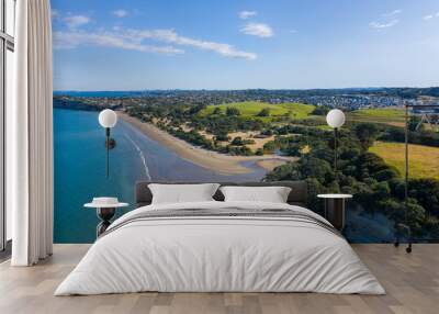 Aerial View of Long Bay, Beach, Park in Auckland, New Zealand Wall mural