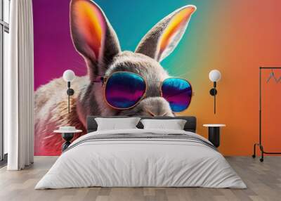 Cool_bunny_with_sunglasses_on_colorful_background Wall mural